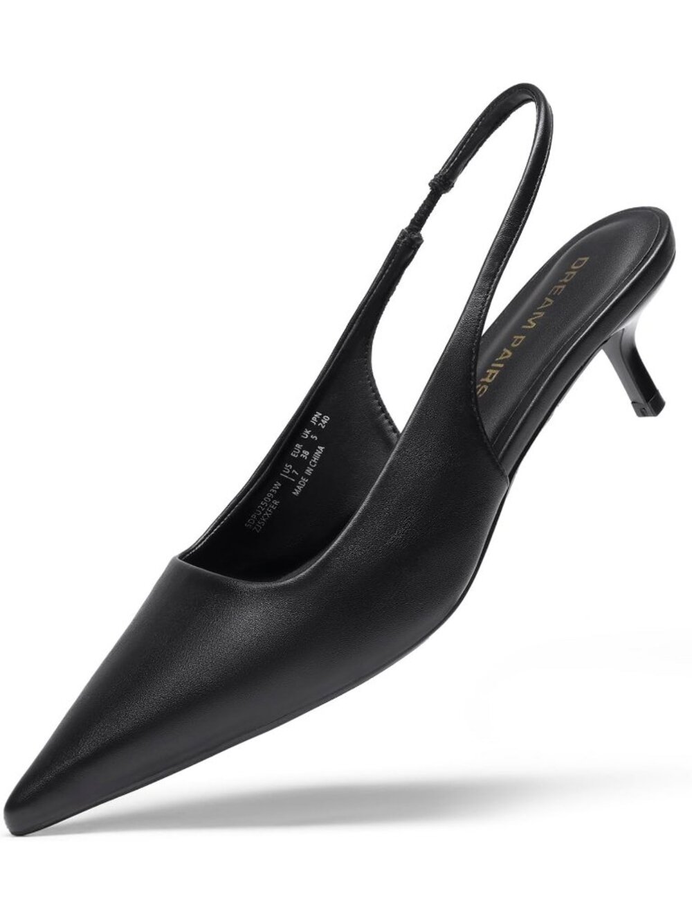 Women's Black-Pu Slingback Kitten Heel Pumps Pointed Toe Casual Work Dress Shoes